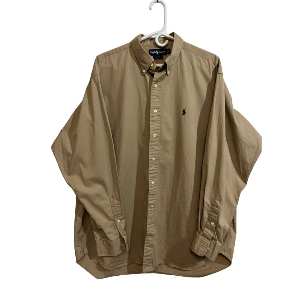 Ralph Lauren Blake Button Down Shirt Tan Khaki Cotton XL Classic Prep Vintage
